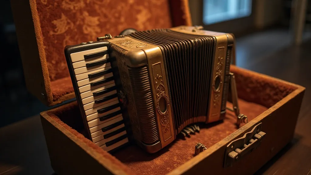 Antique accordion in display case