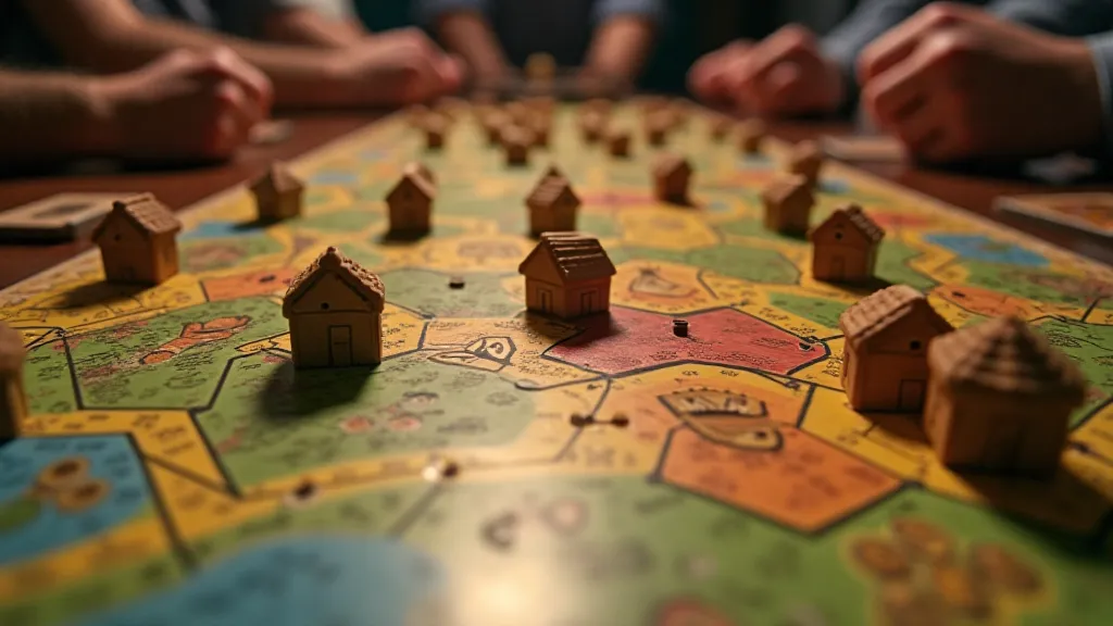 A Catan game in progress with players strategically placing settlements and roads.