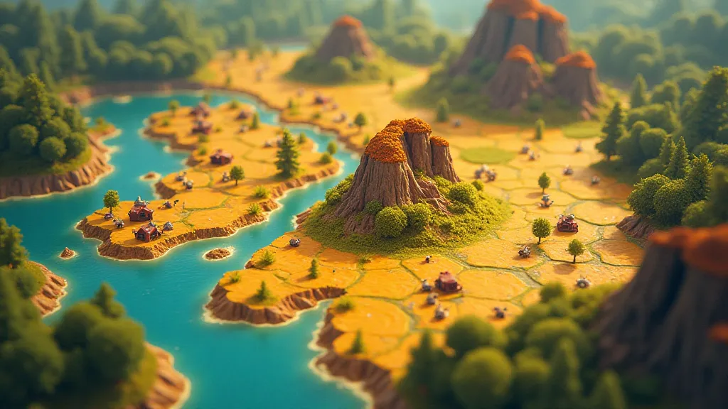 A wide panoramic view of a Catan game board, highlighting the distribution of resource hexes.