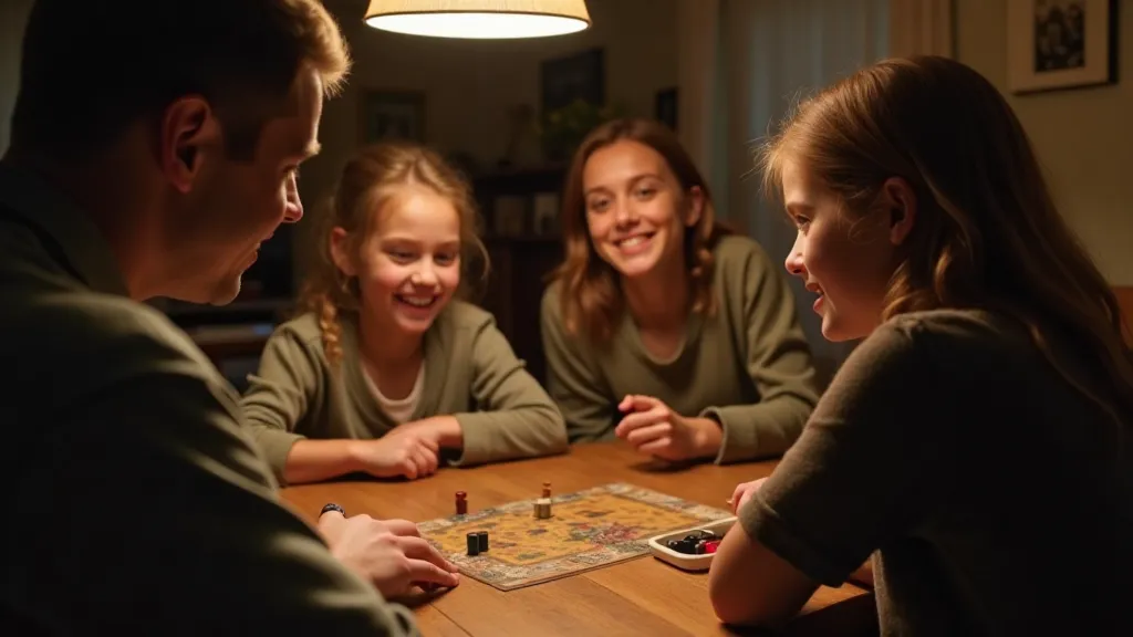 Family playing a board game together